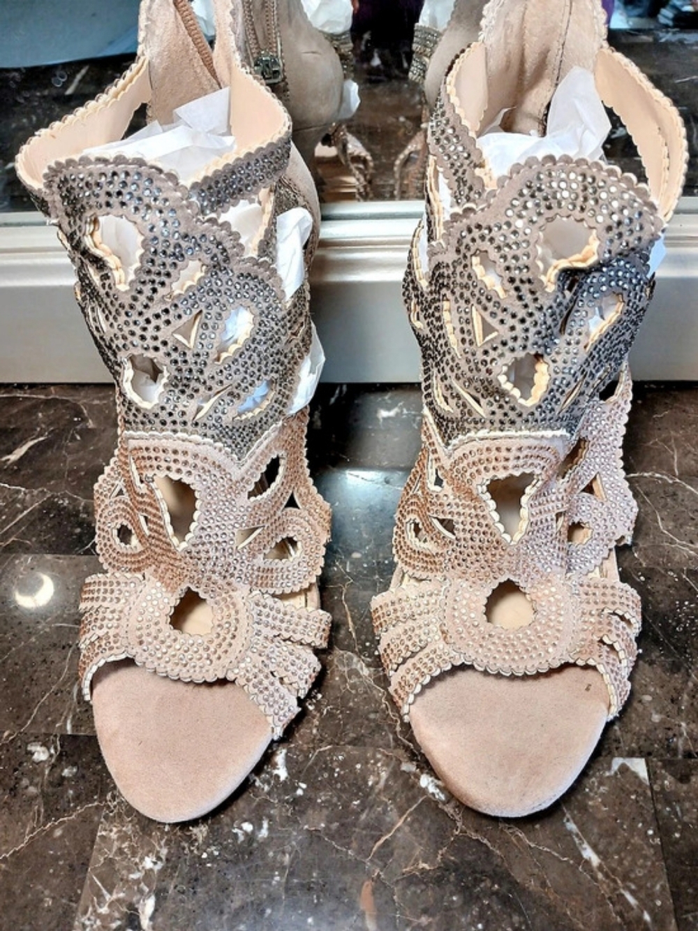 Jessica Simpson Embellished High Heel Sandals in Pink & Silver